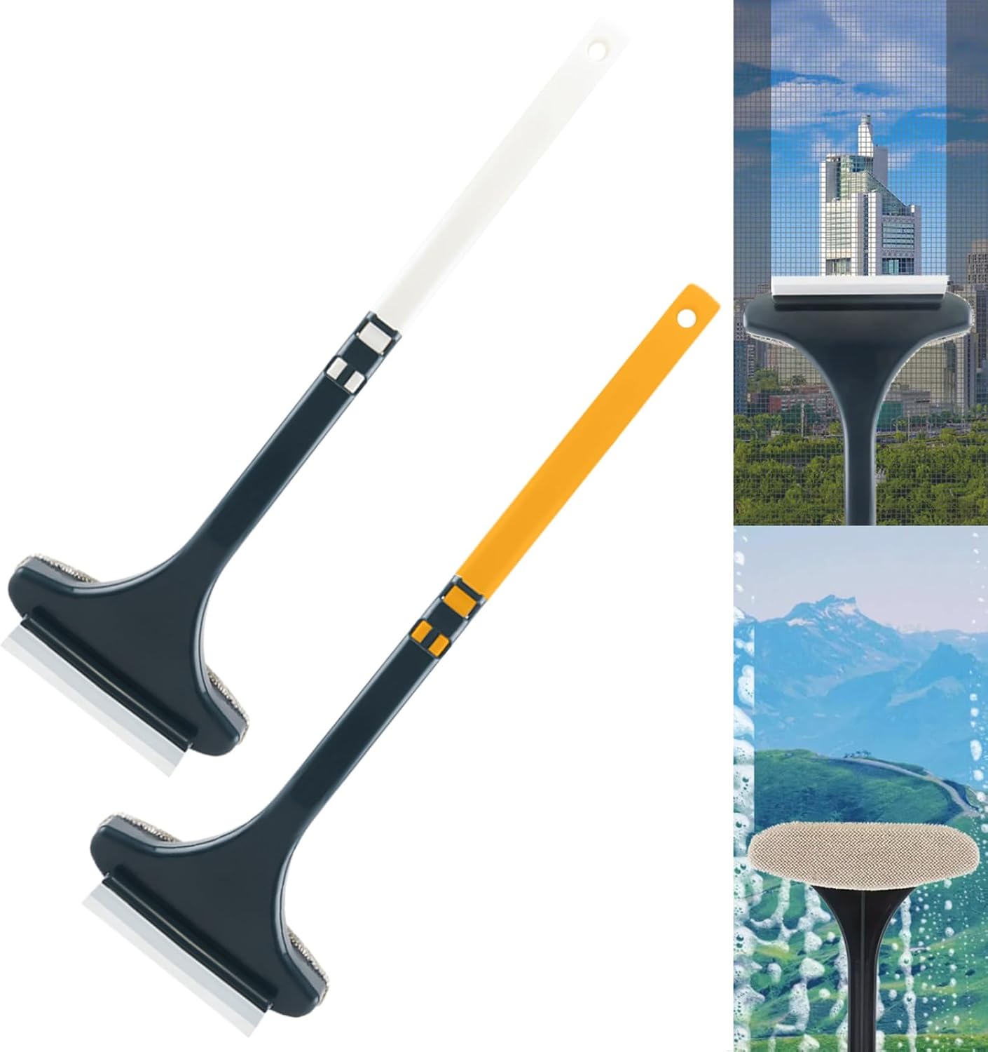 2PCS Window Screen Cleaning Brush, 2 in 1 Double-Sided Mesh Screen Cleaner, Hanging Long Handle Washable Window Cleaner Tool, 18x6.3 inch.