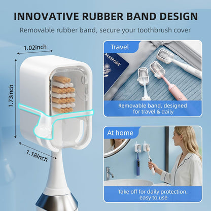 Travel Toothbrush Cover 2PCS,【Innovative Band Design】 Stay Closed Electric Toothbrush Covers Caps, Toothbrush Head Cover for Travel, Camping,Bathroom, Business