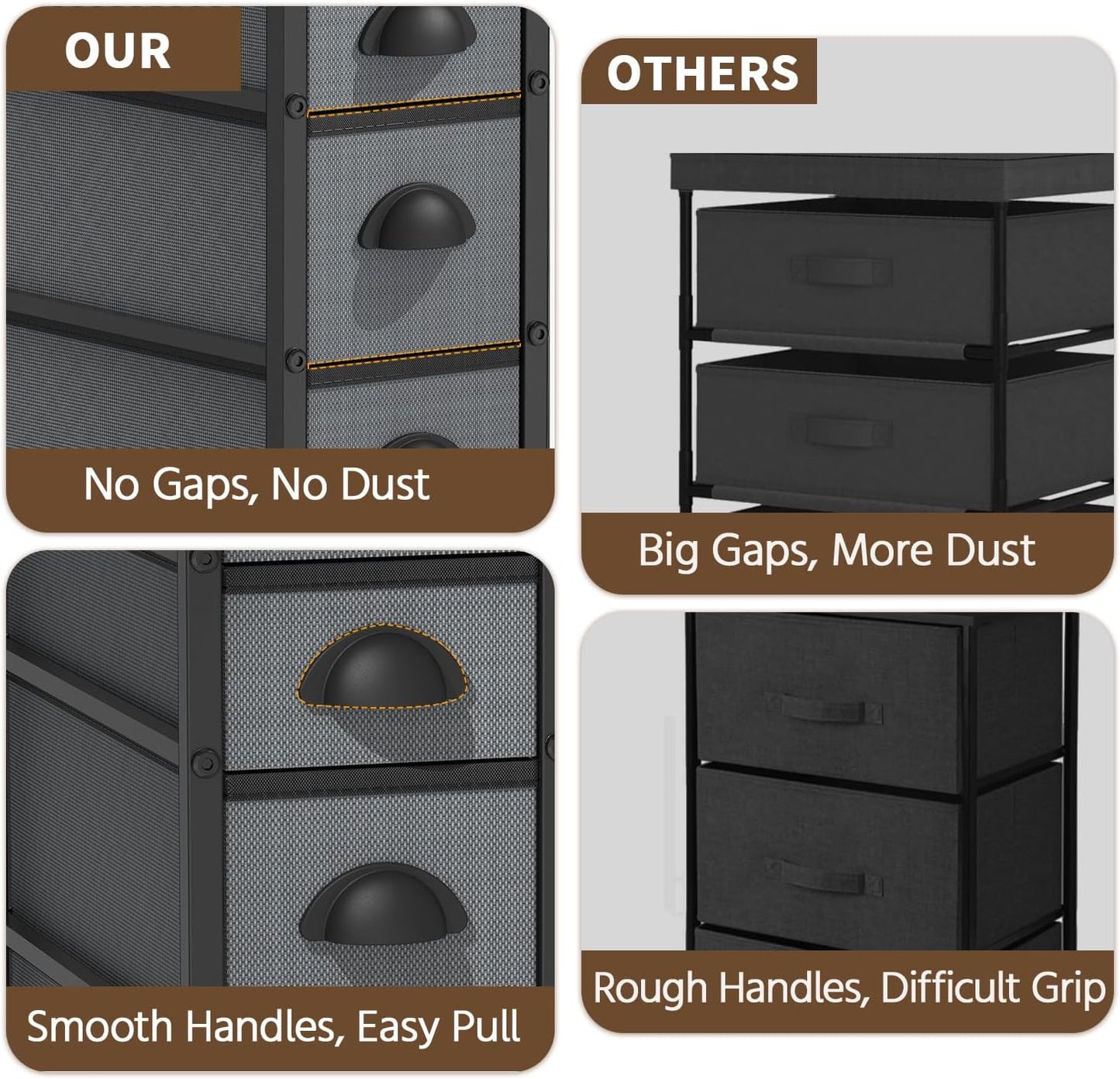 LASZOLA 5 Drawer Narrow Dresser Slim Cabinet Skinny Storage Tower Chest, Ideal for Small Spaces Bathroom, Between Washer and Dryer, Lightweight Mobile on Wheels, Sturdy Fabric Drawers, Black