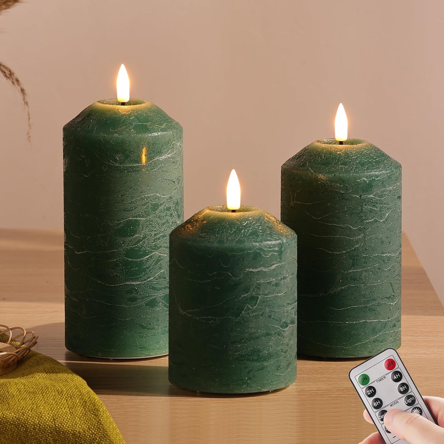 Eywamage White Flameless Pillar Candles with Remote, Flickering LED Candles Battery Powered Real Wax Set of 3