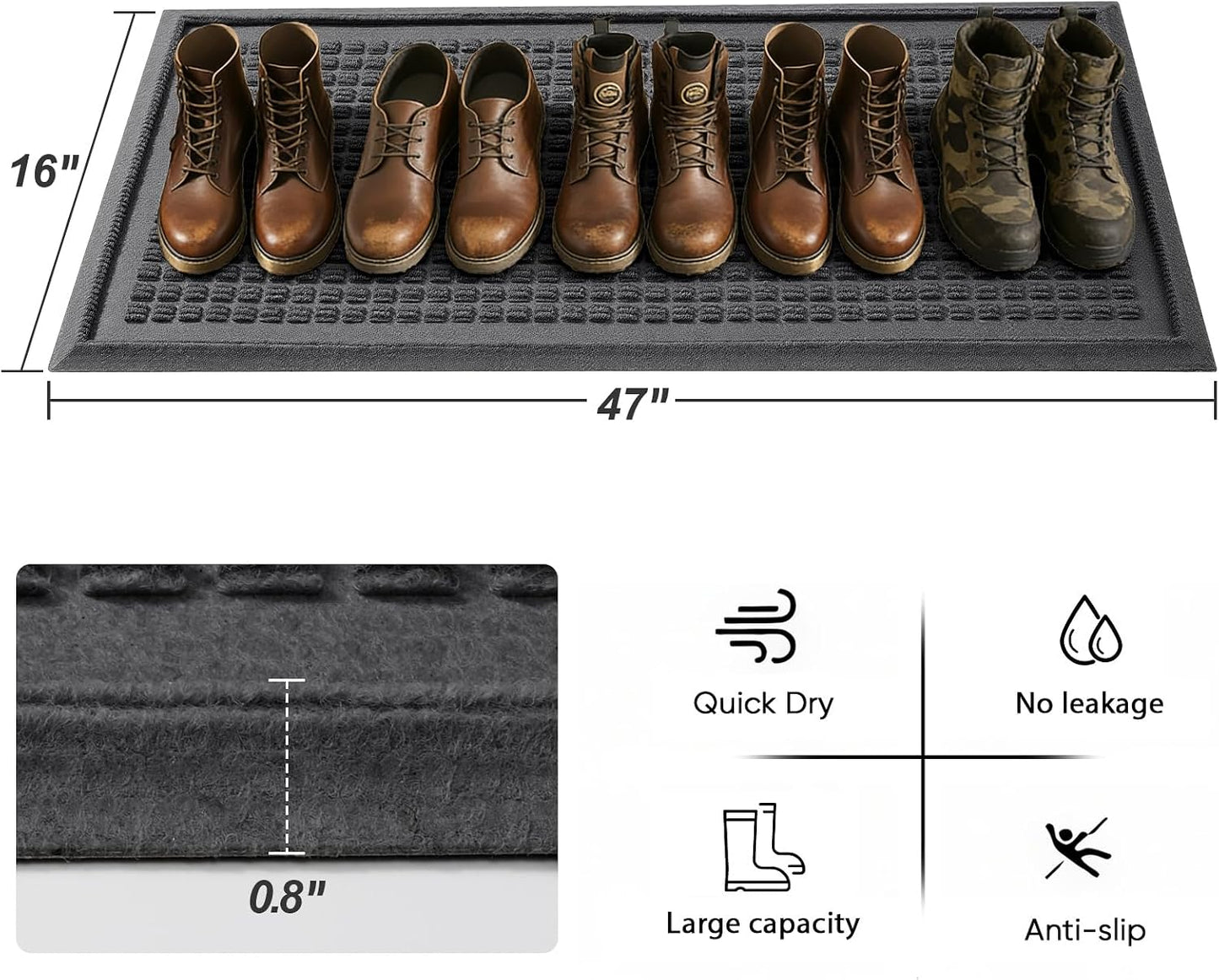 HIYARD Boot Tray for Entryway, Non-Slip Shoe Tray Drying Mat, Waterproof Boot Mat for Muddy Boots, Heavy Duty Shoe Storage Trays, Indoor/Outdoor Use, 16x47 inches, Beige