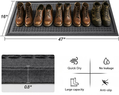 HIYARD Boot Tray for Entryway, Non-Slip Shoe Tray Drying Mat, Waterproof Boot Mat for Muddy Boots, Heavy Duty Shoe Storage Trays, Indoor/Outdoor Use, 16x47 inches, Beige