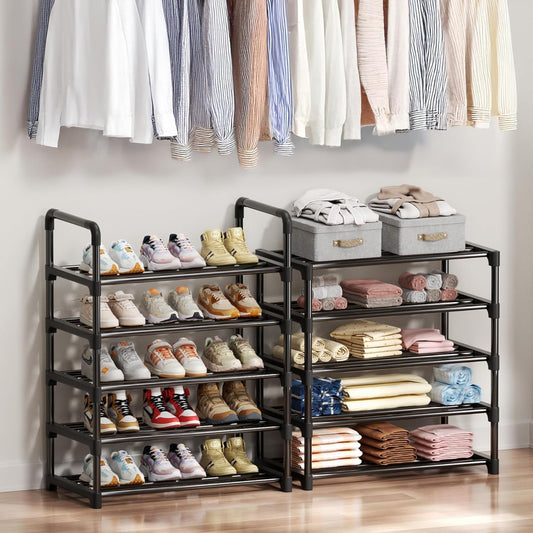 Shoe Rack, 10 Tier Shoe Storage Organizer with Hooks,Fit 40-45 Pairs Shoes,Metal Tall Shoe Shelf for Closet,Entryway, Hallway,Garage,Bedroom,Cloakroom
