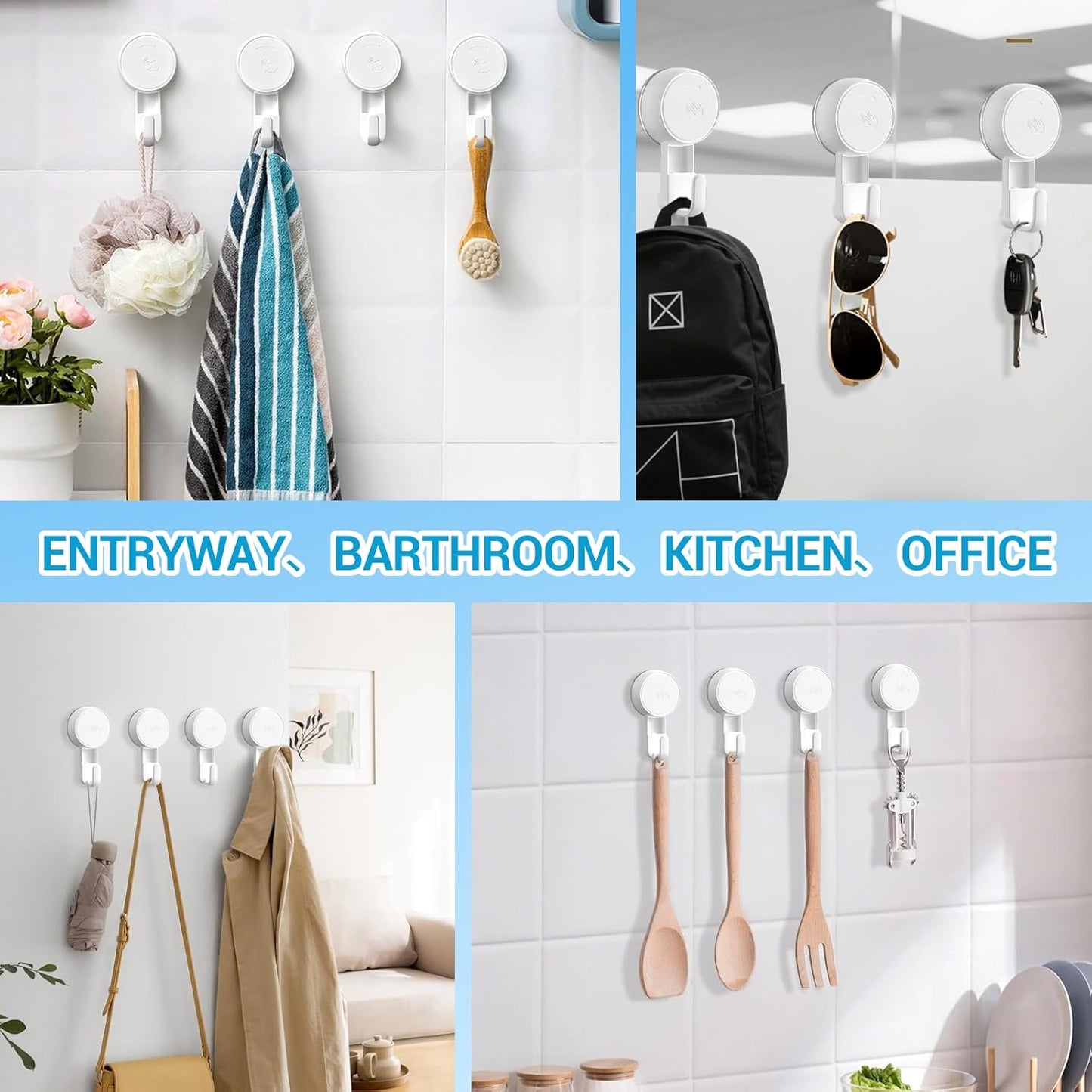 LUXEAR Heavy Duty Waterproof Shower Hooks 2 Pack - Suction Hook, No Drill Damage-Free Removable Reusable Wall Hooks for Bathroom Kitchen Towel Bathrobe Loofah Shower Hooks (Max Load 11LB/5KG)