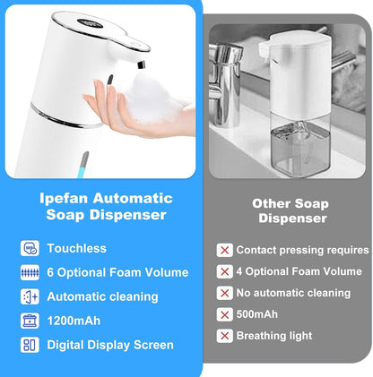 Automatic Soap Dispenser,6-Level Foaming Hand Soap Dispenser,Touchless Dish Soap Dispenser for Kitchen Bathroom,Ipx5 Waterproof,1200mah Rechargeable,12.8oz/380ml,Wall Mount & Countertop