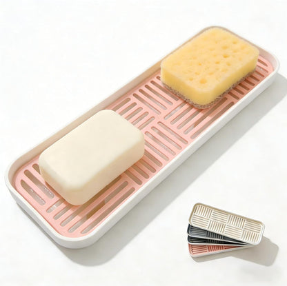 2-in-1 Kitchen Sink Caddy Organizer with Plastic Drain Grate, Double-Layer Drain Sponge Soap Holder & Food Fruit Vegetable Drain Tray for Sink Countertop Home Kitchen Restaurant Hotel, Grey (1 Pack)