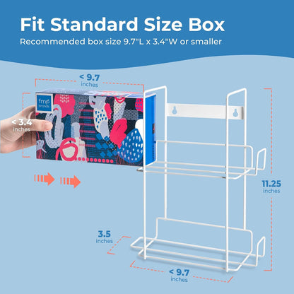FMP Brands Single Glove Holder for Wall Mount, Wire Rack Disposable Napkin Gloves Box Holder, White Durable Metal Organizer Dispenser for Food Service, Lab, Office, Home, and Garage