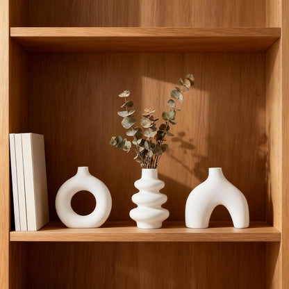 Ceramic 3 Pcs Vase Set,Modern Home Decor Table Centerpiece,Minimalist Nordic Vases, Wedding, Living Room, Bookshelf, Office, Modern Home, Entryway Boho Decor (D)