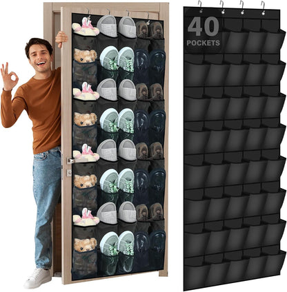 Windyun 40 Over The Door Shoe Organizer, Large Mesh Pocket Hanging Shoe Rack Hanger Large Capacity Gray Behind The Door Storage Holder for Dorm College Closet Entryway Bedroom Utility Room Women Men