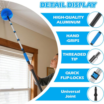 25FT Reach High Ceiling Duster Kits with 5-20FT Adjustable Pole - Includes Extra Long Duster, High Ceiling Duster, Rotatable Window Squeegee & Cobweb Duster for Ceiling Fans and Whole House Cleaning