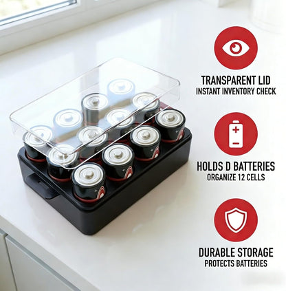 ALCYON Battery Organizer Storage Case, Battery Vault Box Container for 48pcs AA Batteries, Plastic Clear Protective Battery Holder for Travelling/Home/Office (Black, Large)