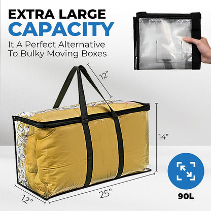 VitalUp 3 Pack Clear Plastic Storage Bags, Durable Zippered Storage Bags for Comforters, Blankets, Clothes, and Bedding - Breathable Nonwoven with Clear Front for Easy Organizing 20x20x8