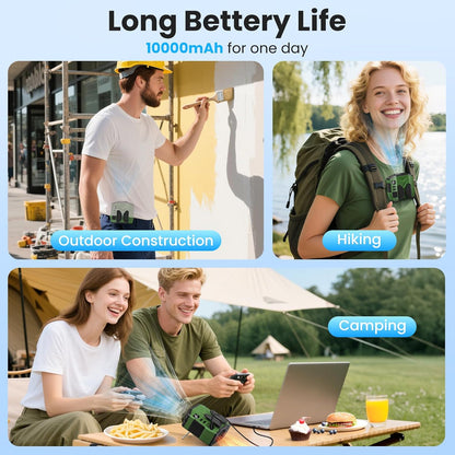 Portable Personal Waist Fan Rechargeable, 10000mAh 5 Speeds 13500RPM Strong Airflow, LED Light & 30H Runtime, Hands-Free Shirt/Belt/Neck Clip on Fan for Camping, Work, Outdoor, Travel