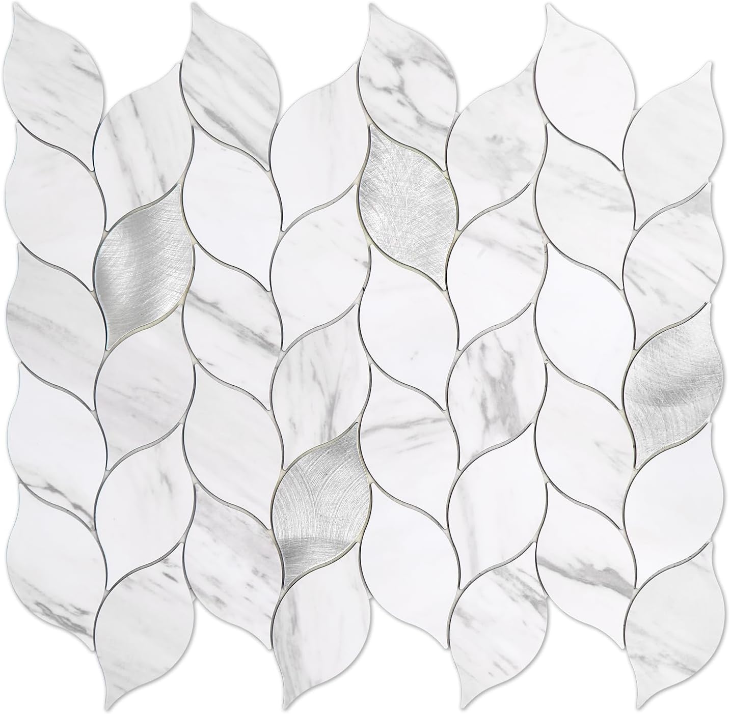 Tilingview 10-Sheet Peel and Stick Backsplash Tile for Kitchen, Self-Adhesive Mosaic Glossy Leaf Stick on Wall Tile with Gaps (Leaf Beige)