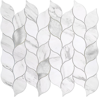 Tilingview 10-Sheet Peel and Stick Backsplash Tile for Kitchen, Self-Adhesive Mosaic Glossy Leaf Stick on Wall Tile with Gaps (Leaf Beige)