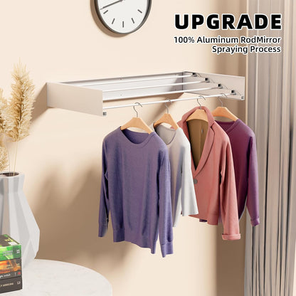ZMBESUP Wall Mounted Clothes Drying Rack, 31.5" Foldable Collapsible Laundry Rack, Heavy Duty 60 lb Capacity Hidden Space Saver, Includes Wall Template for Laundry Room Indoor Outdoor Balcony (White)