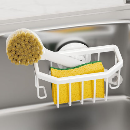 TAILI Sponge Holder with Strong Suction Cup, Dish Sponge Caddy Inside Sink Removable, Rustproof Aluminum for Sponges, Brushes, Stoppers and Scrapers - Black