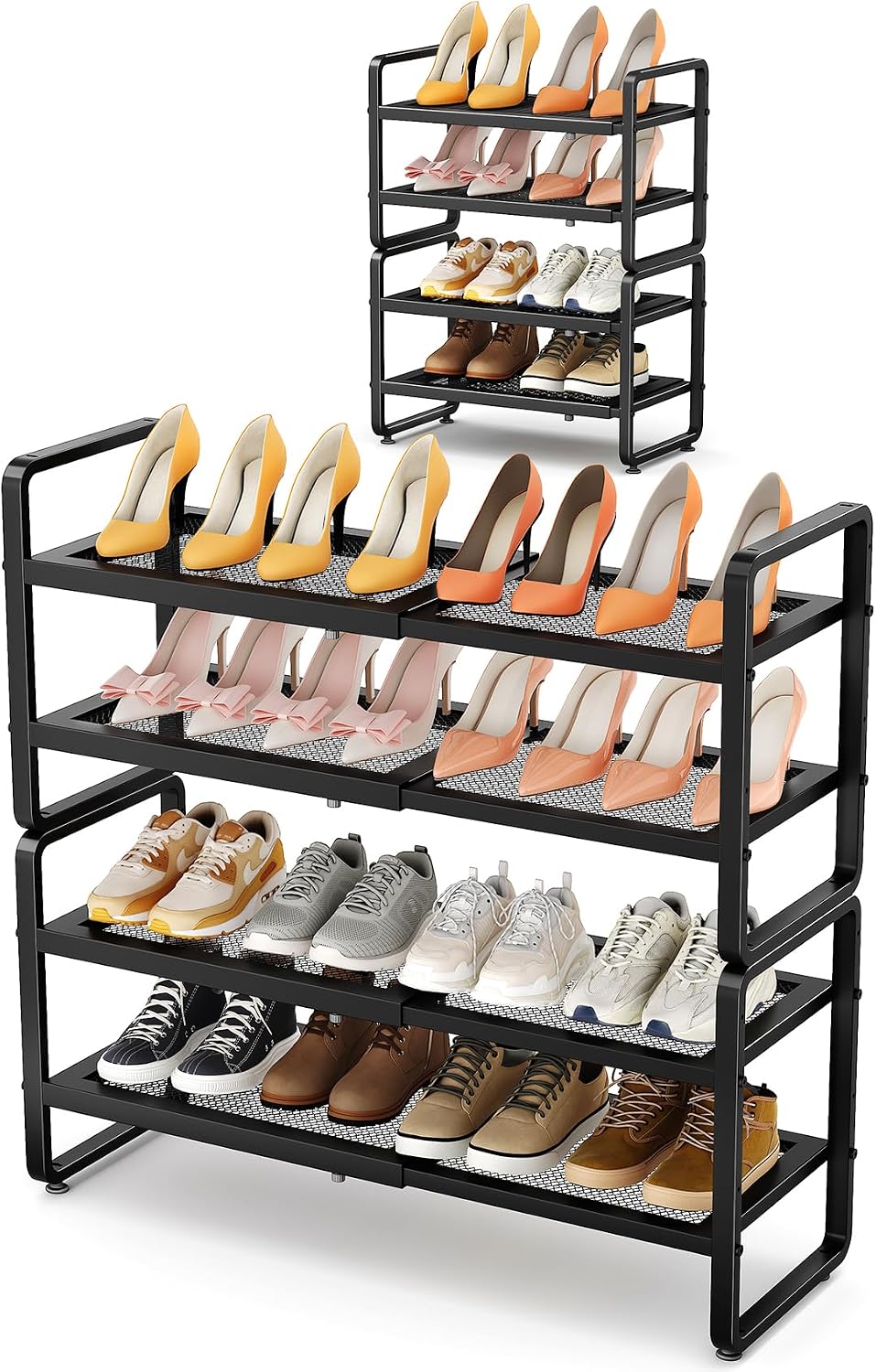 SNTD Shoe Rack - Expandable Shoe Organizer for Closet, Adjustable Metal Shoe Shelf Storage, Stackable Long Shoe Stand Holder for Garage, Entryway, Door Entrance (Black, 2-Tier)