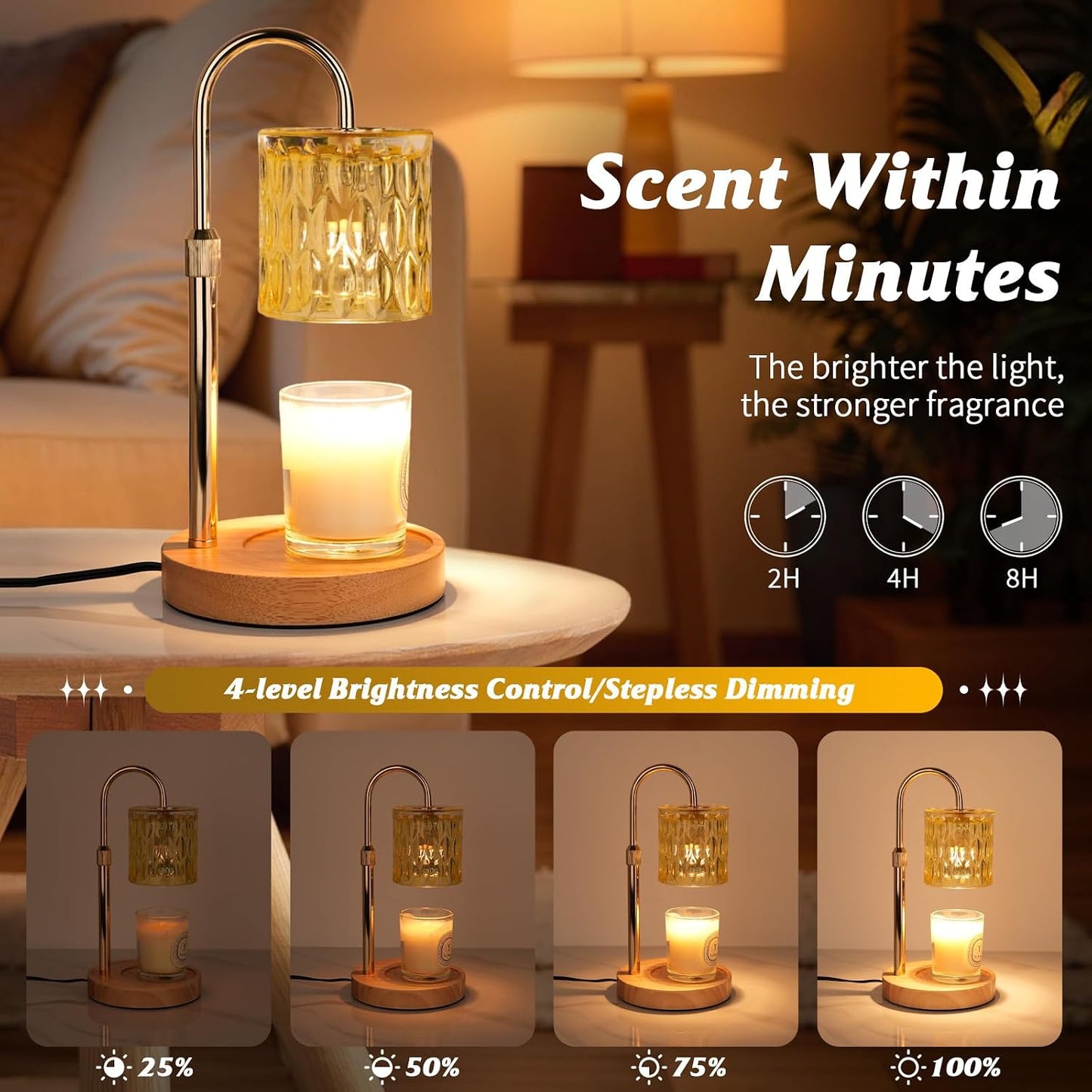 Candle Warmer Lamp with Timer and Dimmable, Electric Wax Melt Candle Warmers Height Adjustable with 2 Bulbs, Birthday Gifts for Women House Warming, Home Decor for Scented Jar Candles(Clear)