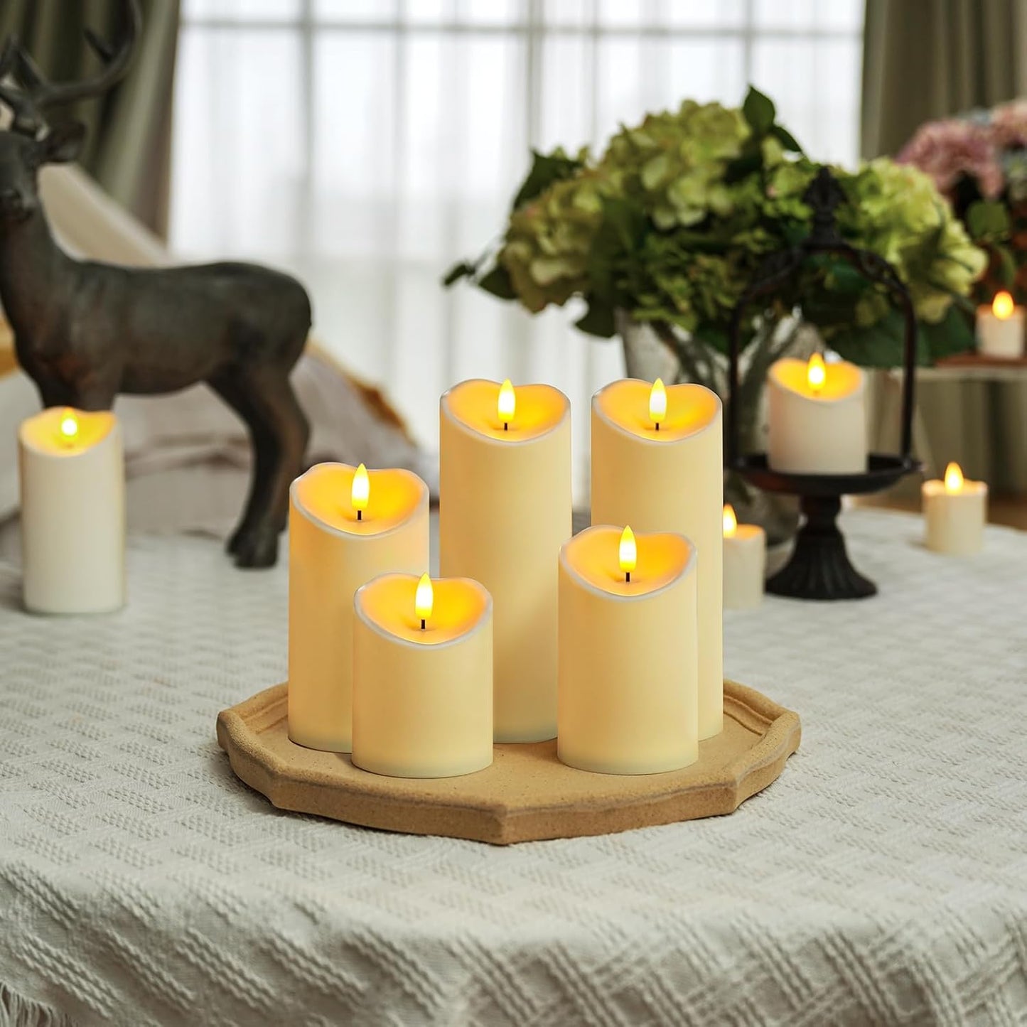 Homemory Dripping Wax Flameless Candles, Battery Operated Candles with Remote Control and Timers, LED Pillar Candles, Electric Fake Candles, 3" x 6", Set of 2