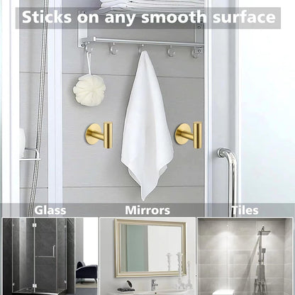 Bntuk Adhesive Hooks Heavy Duty Wall Hooks Stainless Steel Waterproof Shower Hook, Adhesive Holder Coat Hook for Hanging, Wall Mounted Towel Hooks for Bathroom Glass Window- 2 Pack