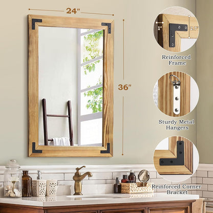 55"x22" Full Length Mirror with Wooden Frame，Natural Wooden Standing Mirror, Solid Wood Frame, Hanging or Leaning Wall-Mounted, Suit for Farmhouse, Living Room, Bedroom (Light Brown)