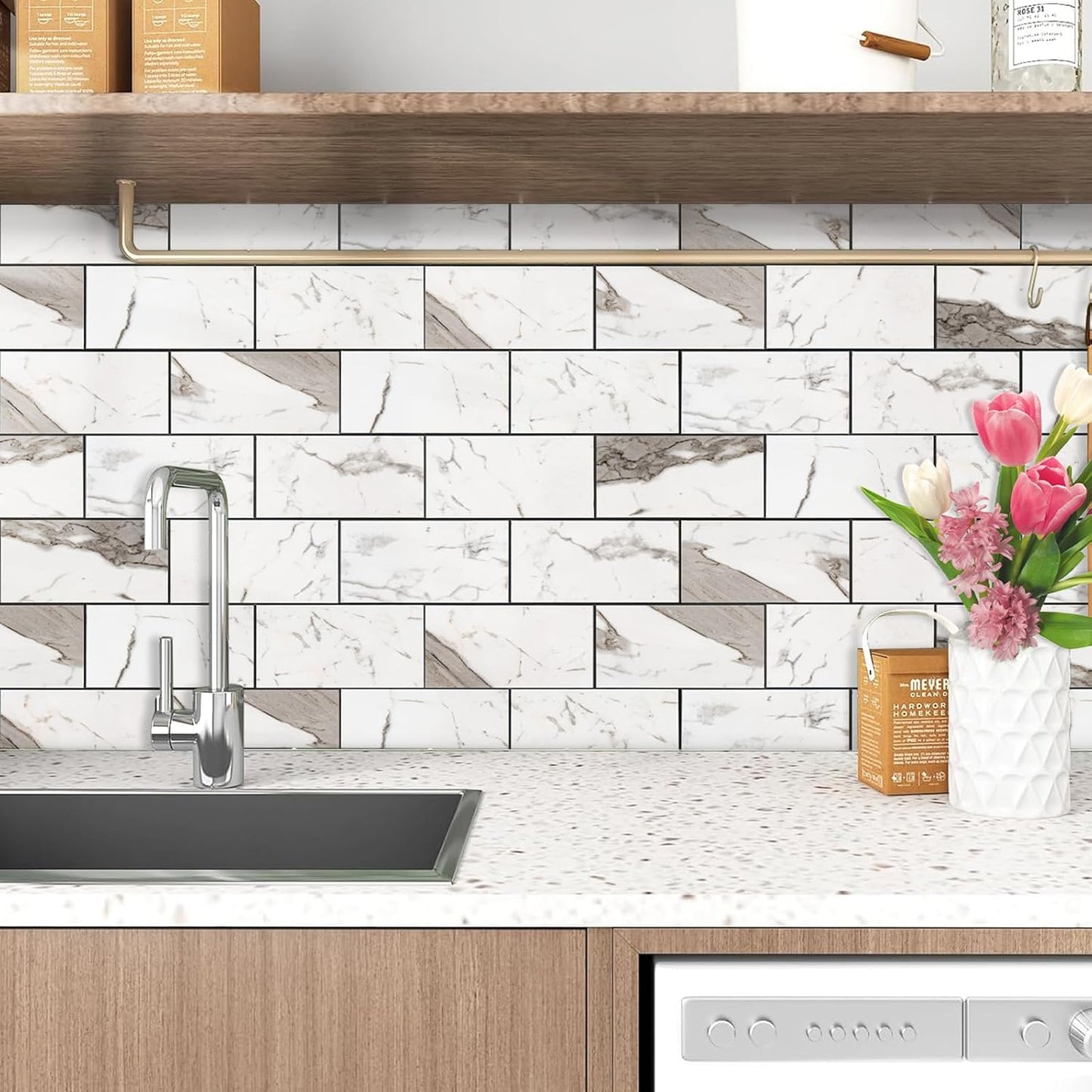 Havenly Peel and Stick Backsplash Tile for Kitchen & Bathroom Walls (White, 10 Tiles - 9.7 sq. ft. (0.9 m²))