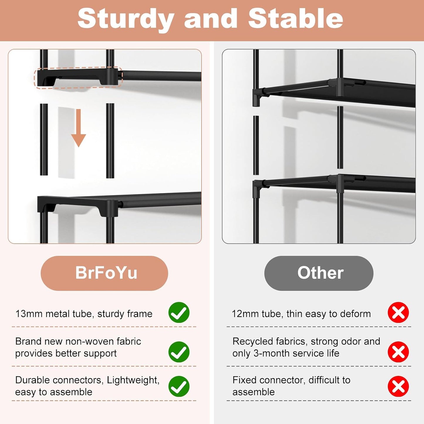 32.3" Widening Design Shoe Rack for Closet 16 Pairs Small Spaces Non-Woven 3 Tier Shoe Organizer Stackable Metal Shoe Shelf for Entryway, Bedroom