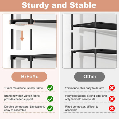 32.3" Widening Design Shoe Rack for Closet 16 Pairs Small Spaces Non-Woven 3 Tier Shoe Organizer Stackable Metal Shoe Shelf for Entryway, Bedroom