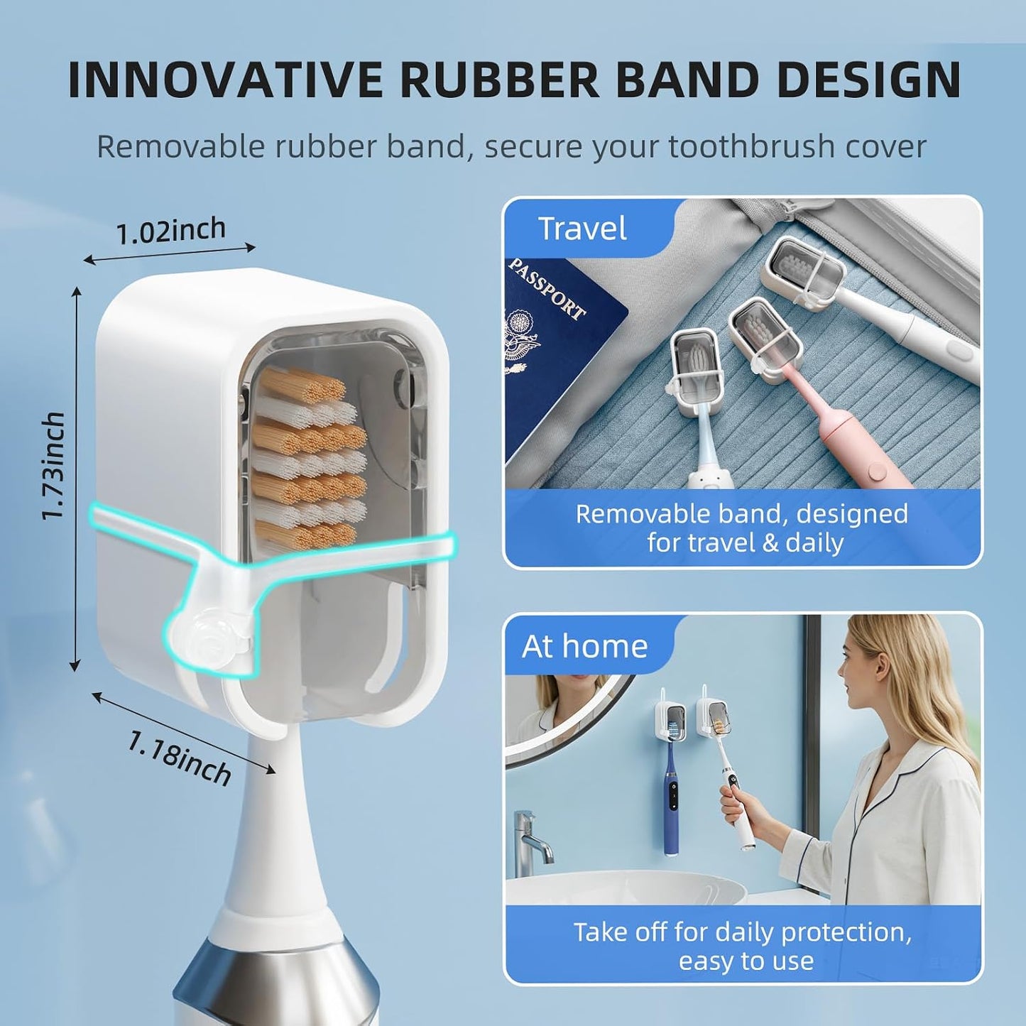 Travel Toothbrush Cover 2PCS,【Innovative Band Design】 Stay Closed Electric Toothbrush Covers Caps, Toothbrush Head Cover for Travel, Camping,Bathroom, Business