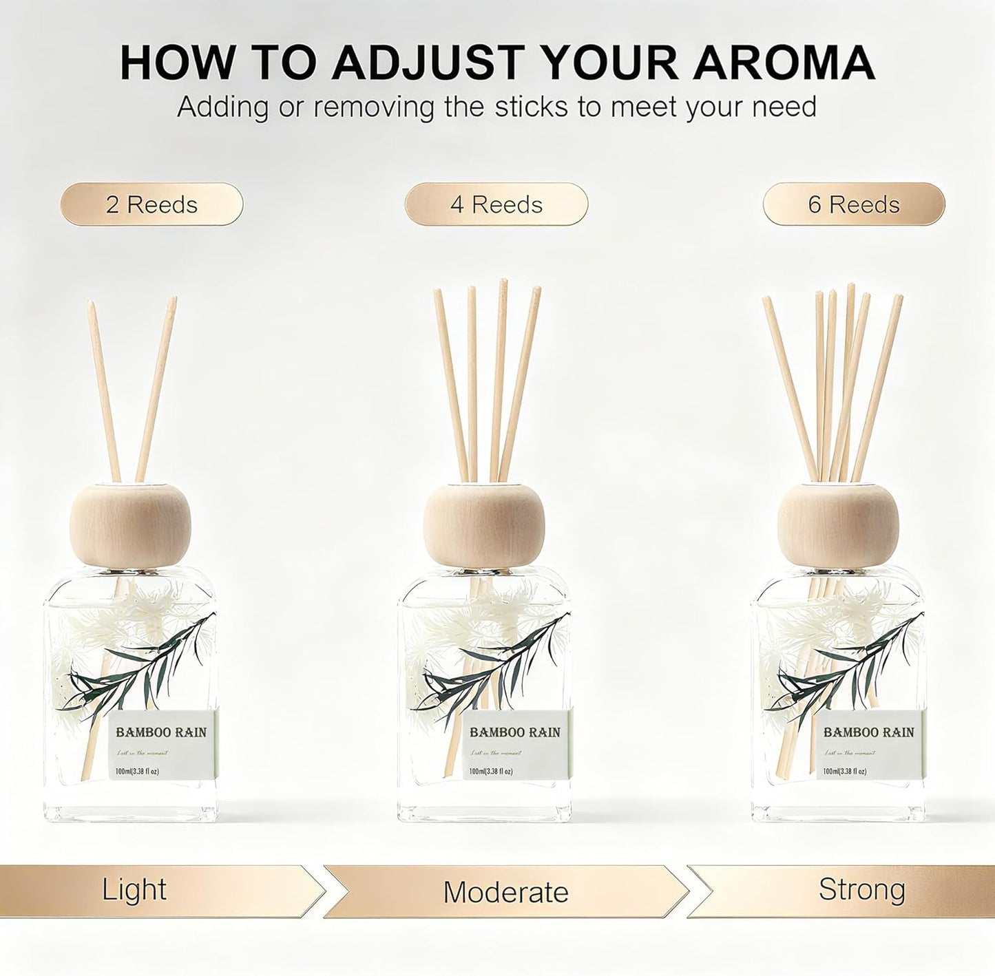 Bamboo Essential Oil Reed Diffuser - 3.34 Fl Oz, Luxury Hotel Collection Diffuser Oil Inspired by Ritz Carlton for Home&Office, Bedroom Living Room Shelf Decor, Accessories,Non-Toxic & Gift Ready