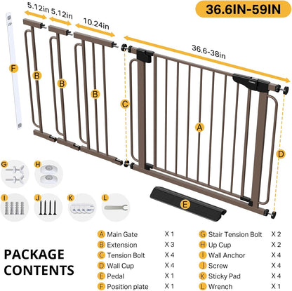 Cumbor 29.7-48" Baby Gate for Stairs, Mom's Choice Awards Winner-Dog Gate for Doorways, Auto Close Safety Pet Gate for Dogs Indoor, Easy Install Pressure Mounted Child Gate with Walk Thru Door, Brown
