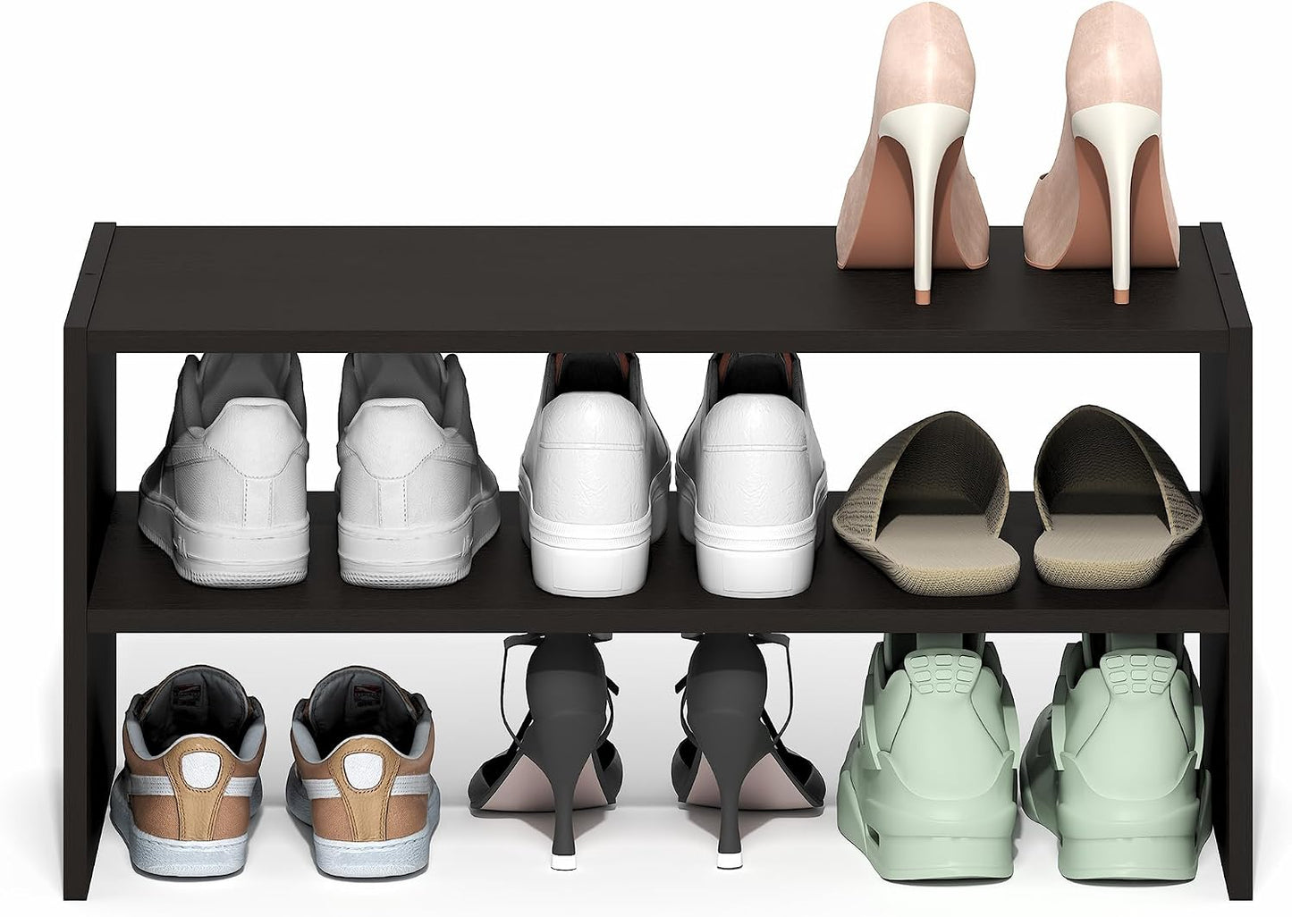 Furinno FANO Shoe Rack, 24-Inch Width 2-Tier Shoe Organizer, Stackable Shoes Storage, 11.7 x 24.2 x 11.7, for Closet Entryway, Office, Garage, Amber Pine
