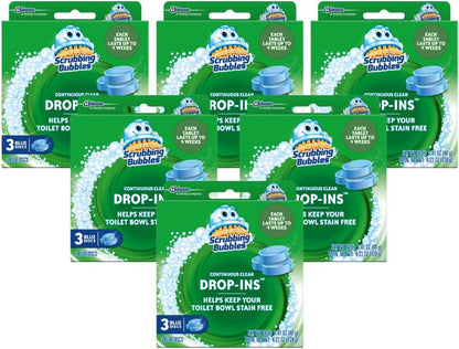Scrubbing Bubbles Continuous Clean Toilet Drop-Ins, Automatic Blue Toilet Bowl Cleaner, Septic-Safe Tank Tablets Remove Hard Water Minerals & Limescale, Stain & Smell Protection, 3 Count (Pack of 1)