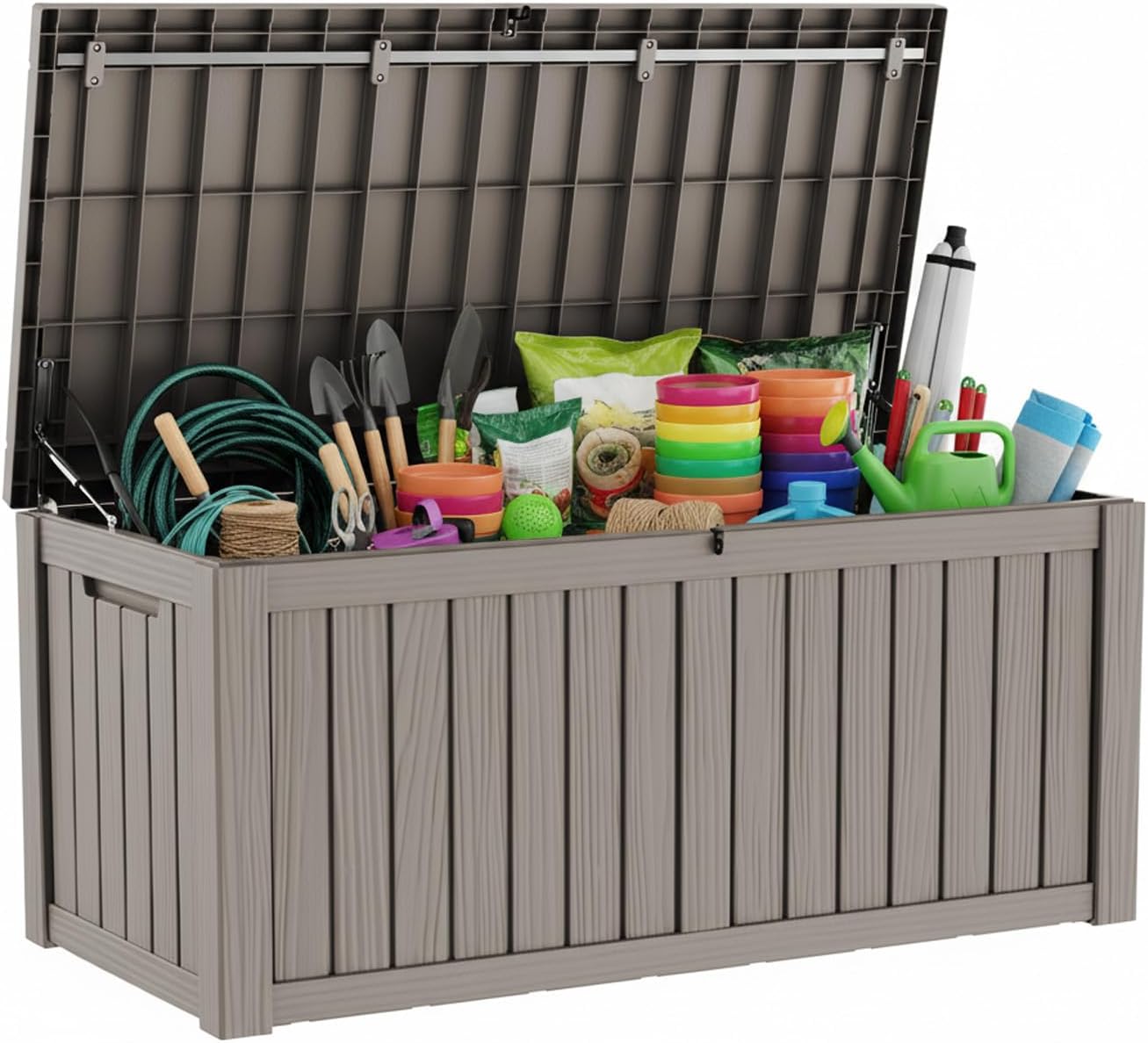 320 Gallon Waterproof Outdoor Storage Box, UV Resistant Resin Deck Box with Hydraulic Rod for Reinforced Stability, Perfect for Patio, Garden, and Pool（Black，320 Gallon）