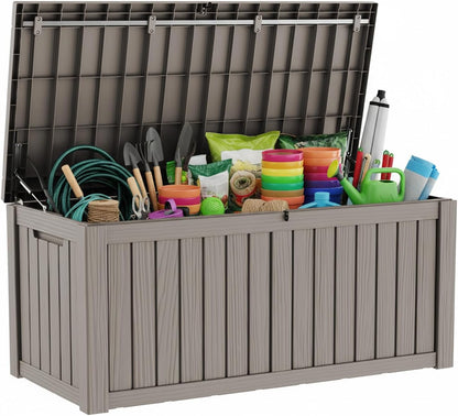 320 Gallon Waterproof Outdoor Storage Box, UV Resistant Resin Deck Box with Hydraulic Rod for Reinforced Stability, Perfect for Patio, Garden, and Pool（Black，320 Gallon）