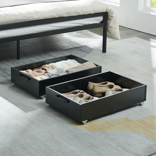 TIOPGHAD 2-Pack Under Bed Storage Drawers Organizer with Wheels, Brown | 58L total capacity, 80 lb per Drawer, Fits 6 in Bed Clearance, Rolling Drawers for Shoes, Clothes, Linens, Toys