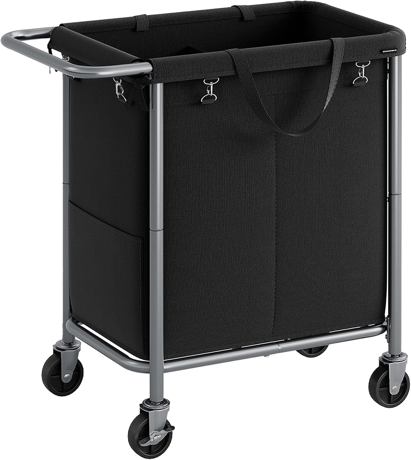 SONGMICS Laundry Basket with Wheels, 3-Section Rolling Laundry Hamper, 52.8 Gallons (200 L), Removable Liner, Steel Frame with Handle, 35.8 x 15.4 x 31.9 Inches, Cream White URLS005W01