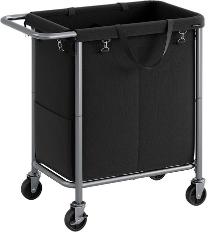 SONGMICS Laundry Basket with Wheels, 3-Section Rolling Laundry Hamper, 52.8 Gallons (200 L), Removable Liner, Steel Frame with Handle, 35.8 x 15.4 x 31.9 Inches, Cream White URLS005W01