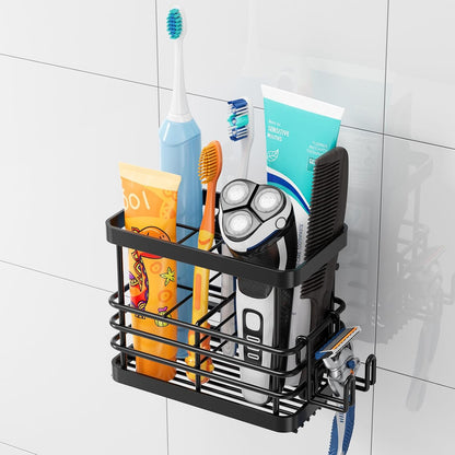 TAILI Upgraded Bathroom Mirror Suction Cup Toothbrush Holder with Razor Hook, Visible Safety Indicator, Large Capacity Inverted Trapezoid Design, Removable Shower Caddy for Toothbrush, Toothpaste, etc