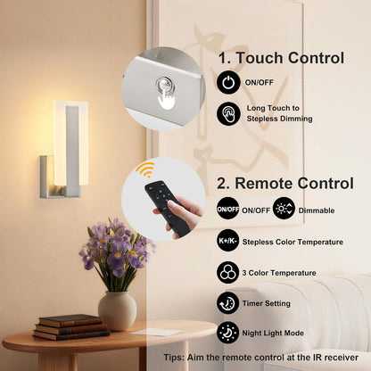 KARTOOSH Rechargeable Wireless Wall Sconces,Battery Operated Modern Wall Light Set of Two with Remote Control,Dimmable,3000K/4000K/6000K,Timer,Cordless Lighting for Hallway,Bedroom,Living Room Black