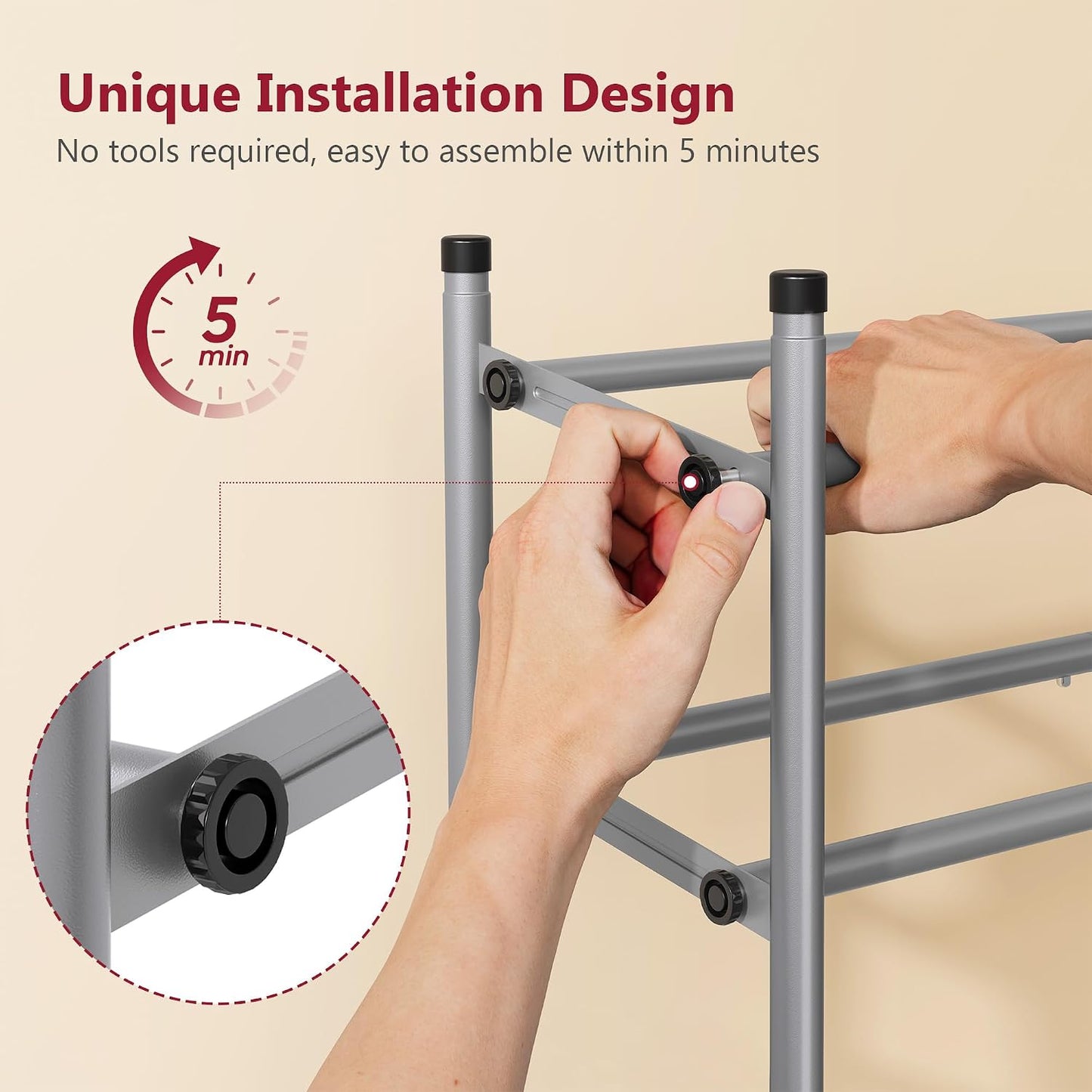 Tajsoon Expandable Shoe Rack for Closet 3 Tier, 28“-41“Adjustable & Stackable Shoe Shelf Storage, Metal Shoe Rack Organizer for Front Door Entrance, Closet, Garage, Entryway, Black