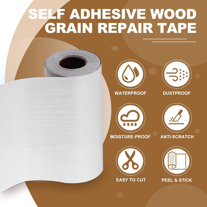 PATIKIL Self Adhesive Wood Grain Repair Tape 33'x 3", Multi-Use Realistic Wood Grain Repair Patch for Furniture Floor Door Table Chair Windows Handicraft DIY, Yellow Teak