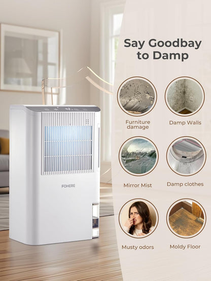 FOHERE Dehumidifier for Basement & RV, Works at 41°F, 30dB Whisper Quiet, 2000 Sq.Ft Coverage, 85oz Tank & Drain Hose, 99.97% HEPA Filtration, Auto Shut-Off, for Bedroom Bathroom Closet