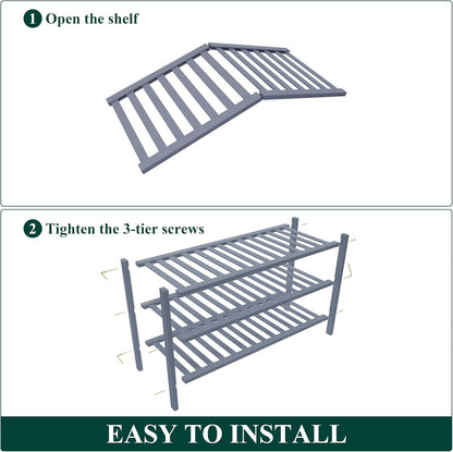 Smiry Bamboo Shoe Rack for Closet, 3 Tier Wooden Shoe Organizer, Stackable Wood Shoe Storage Shelf for Entryway, 14 Vertical Slats, One-piece Heavy-Duty Legs, 26.77"x11.02"x18.31", Natural
