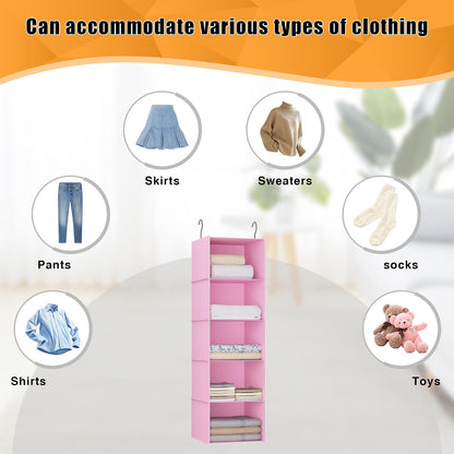 Hanging Closet Organizer 3-Shelf, Oxford Fabric Wardrobe Storage, Gray | Easy-mount foldable design holds clothes, handbags, shoes & accessories; washable Oxford fabric, sturdy and space-saving.