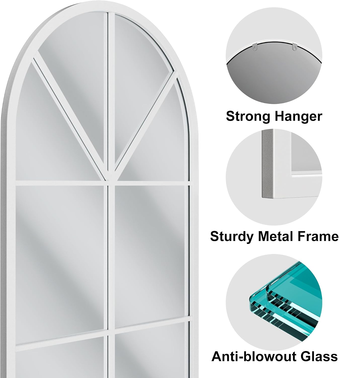 OGCAU Floor Full Length Mirror, 56"x20" Arched Full Body Mirror, Hanging or Leaning, Standing, Wall Mounted with Aluminum Frame for Bedroom Living Room, White