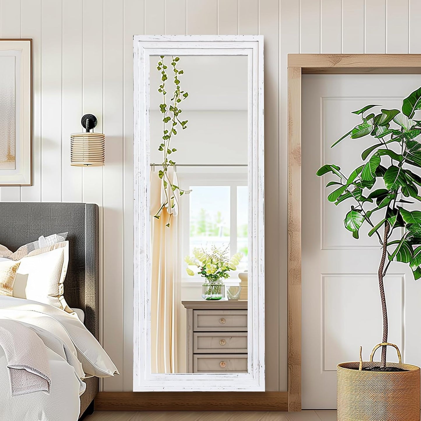 65"x22" Full Length Mirror Solid Wood Frame Floor Mirror with Stand for Living Room, Bedroom Hanging Standing or Leaning, Brown