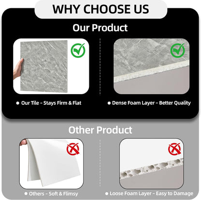 WADILE 10pcs Peel and Stick Shower Waterproof Marble Tiles Wall Panels, 11.8"x11.8" Self-Adhesive Backsplash, for Home Bathroom, Kitchen, Living Room White (Not Real Tile)