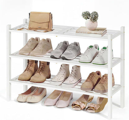 SONGMICS Bamboo Shoe Rack for Closet, Stackable Shoe Oragnizer with Modular Structure, Space-Saving Free Standing Shelf for Entryway Bedroom, 2-Tier, Holds 9-12 Pairs, Natural Color ULBS052YL01